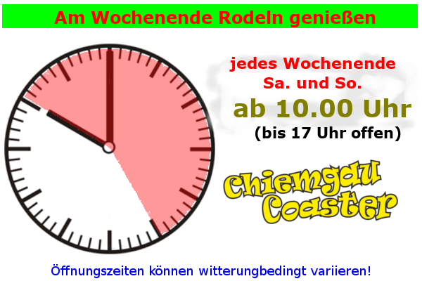 Am Wochenende (Sa. + So.) geöffnet von 10.00 Uhr bis 17.00 Uhr