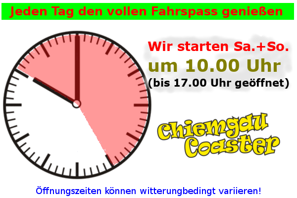 Der Chiemgau Coaster startet am Wochenende (Sa. und So.) ab 10.00 Uhr bis 17.00 Uhr