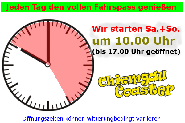Wir starten am Wochenende (Sa. & So.) von 10.00 Uhr bis 17.00 Uhr